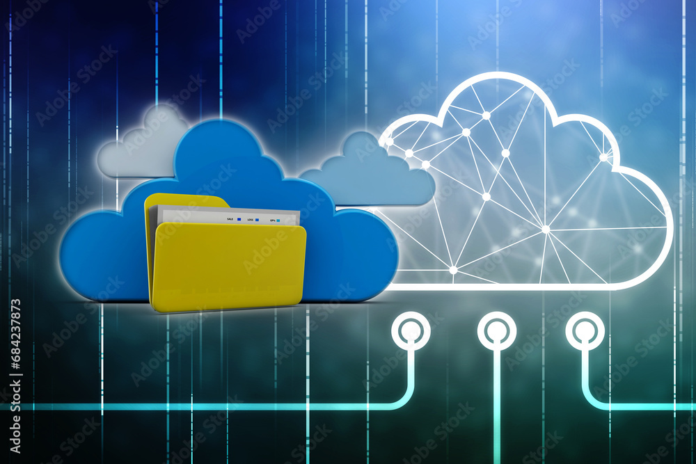 Poster 3d rendering cloud computing concept, cloud internet technology concept background, cloud computing 