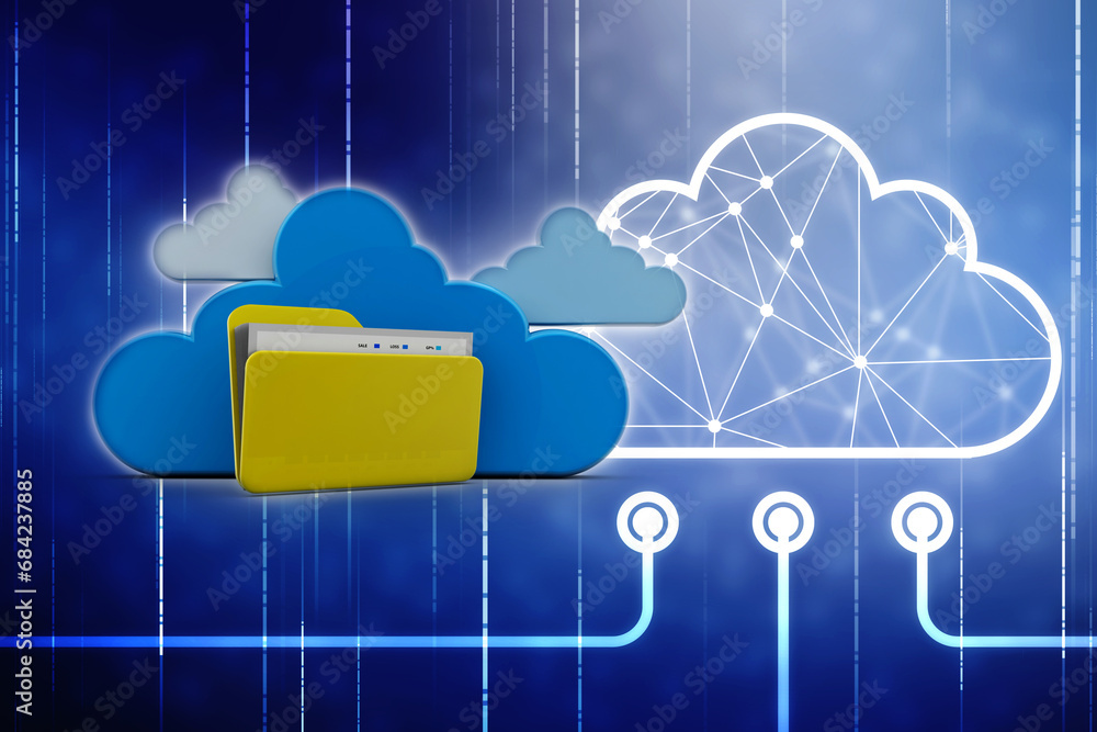 Poster 3d rendering cloud computing concept, cloud internet technology concept background, cloud computing 