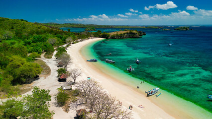 Aerial view of Pink beach in Lombok, Indonesia