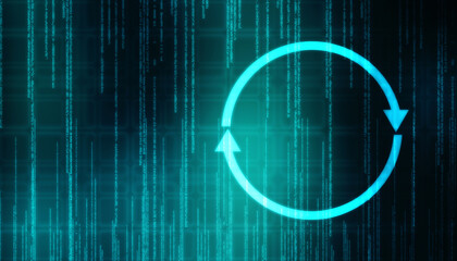 Update icon with binary codes on technology abstract background, Update System Upgrade Software version technology concept