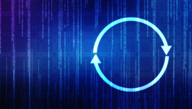Update icon with binary codes on technology abstract background, Update System Upgrade Software version technology concept