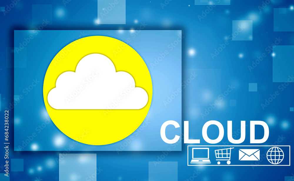 Poster 2d illustration of cloud computing, digital cloud computing concept background. cyber technology, in