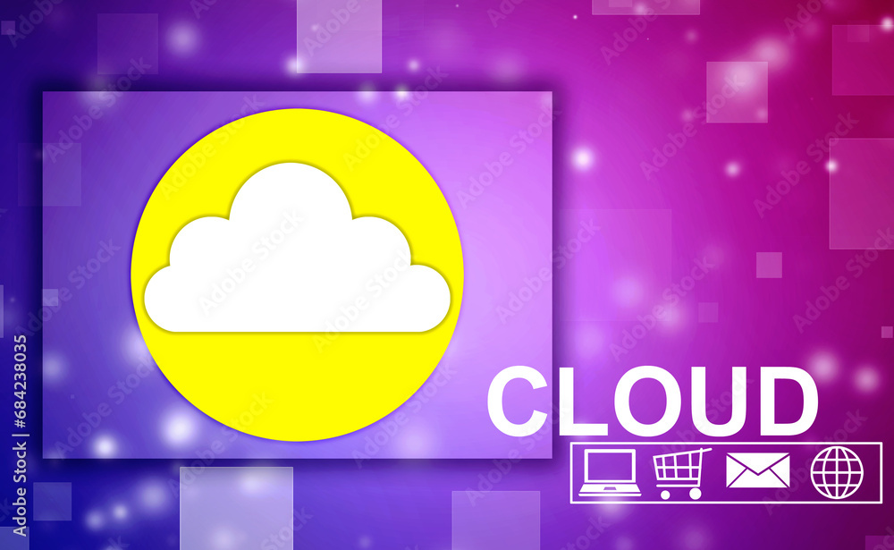Poster 2d illustration of cloud computing, digital cloud computing concept background. cyber technology, in