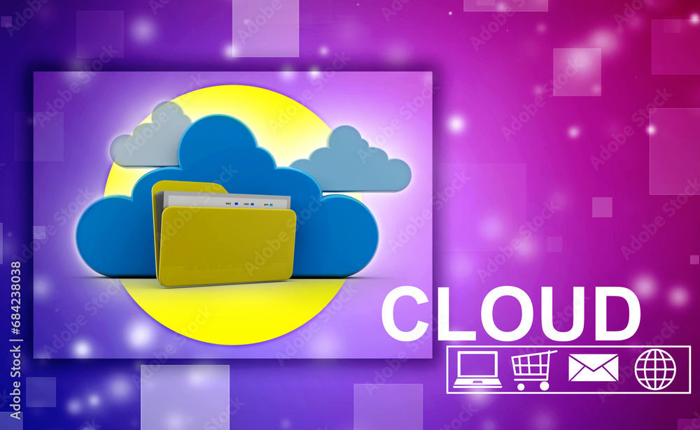 Poster 3d rendering cloud computing concept, cloud internet technology concept background, cloud computing 