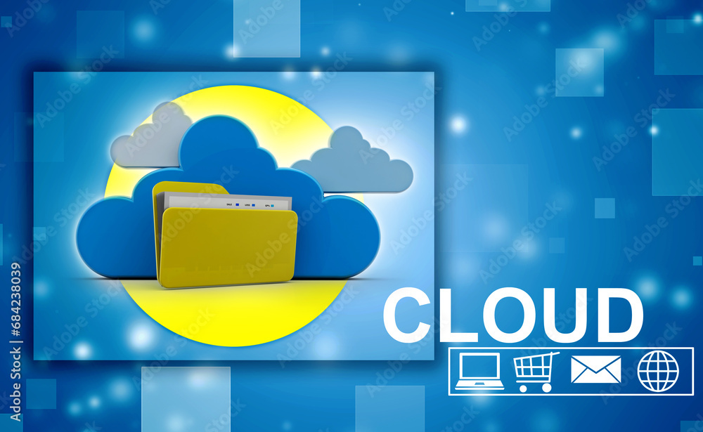 Poster 3d rendering cloud computing concept, cloud internet technology concept background, cloud computing 