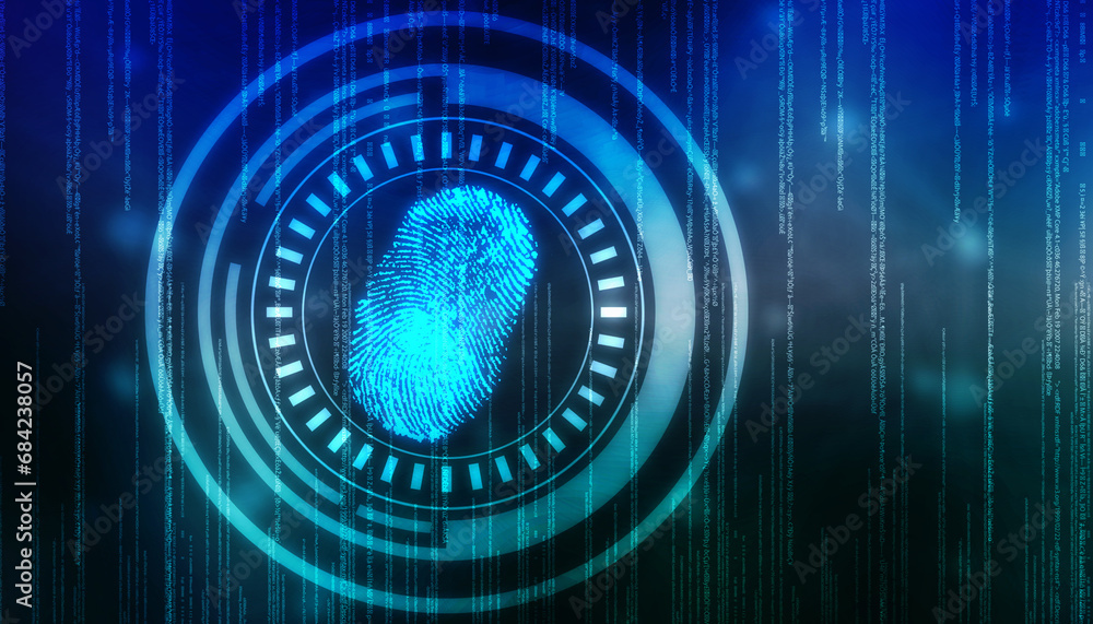 Poster abstract security system concept with fingerprint on technology background, fingerprint scanning ide