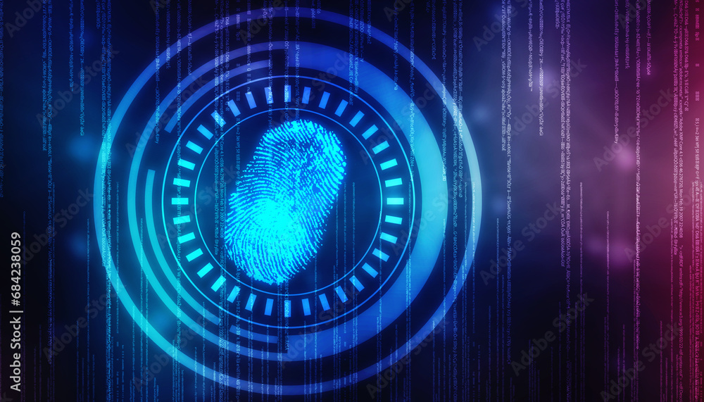 Poster abstract security system concept with fingerprint on technology background, fingerprint scanning ide