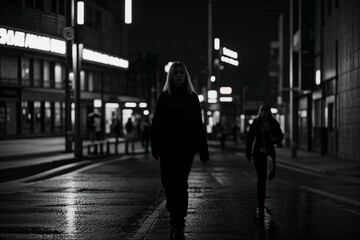 woman walking in the night