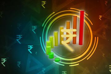 Indian rupee background, Stock market background with Indian rupee symbol, India Finance, Economic Background. 3d render