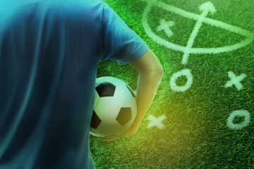 Soccer football player holding ball, Football manager tactic, Soccer coaching strategy 