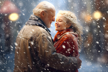 Obraz premium Portrait of joyful senior couple spending romantic date in winter