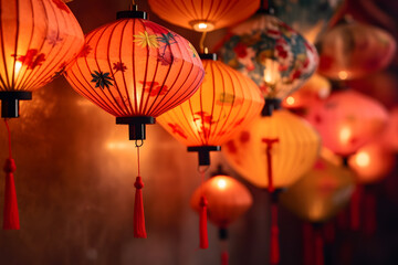 Obraz premium Background of bright traditional chinese lanterns
