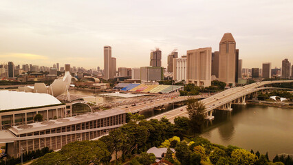 Obraz premium Singapore aerial view of Marina Bay area on a overcast day