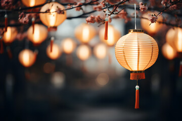 Background of bright traditional chinese lanterns - obrazy, fototapety, plakaty