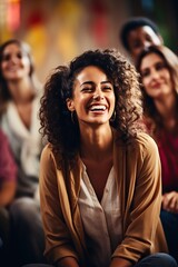 Obraz premium Professional therapists conduct an open group session and a comforting smile, emphasizing the importance of mental health and counseling. Generative ai