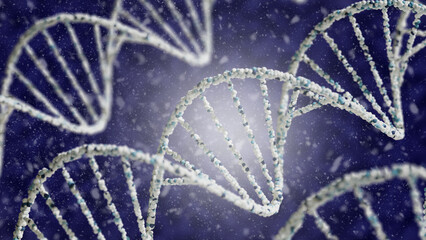 3D Rendering of DNA Double Helix Structures in Blue and White. 3D render.