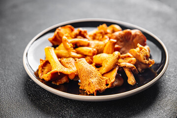 mushroom food chanterelle tasty mushrooms snack on the table copy space food background rustic top view