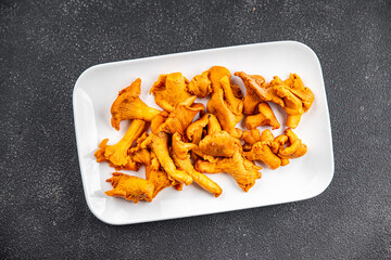 mushroom food chanterelle tasty mushrooms snack on the table copy space food background rustic top view