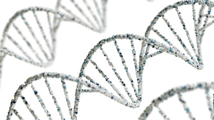 3D Rendering of DNA Double Helix Structures in Blue and White. 3D render.