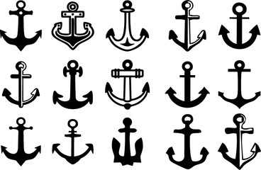  Anchor icons set. Ship Anchors icons collection in editable vector. Flat style Anchors logo in different shapes for designing poster, banner or flyer. Easy to change color or manipulate. eps 10.
