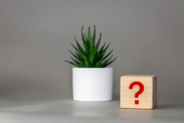 Question mark symbol. Unknown before decision, Business concept, Looking for answers, wooden cube...