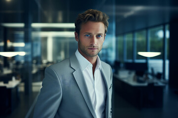 Obraz premium Successful entrepreneur, male professional in the office, managing a company, modern workspace