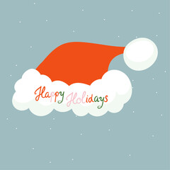Flat Design Happy Holidays Illustration with Santa Hat  