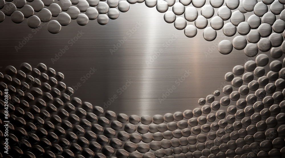Wall mural silver spherical droplets create a reflective, elegant pattern on a smooth metallic surface.