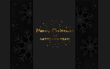 Christmas and New Year vector black background with snowflakes and golden sparkle dust