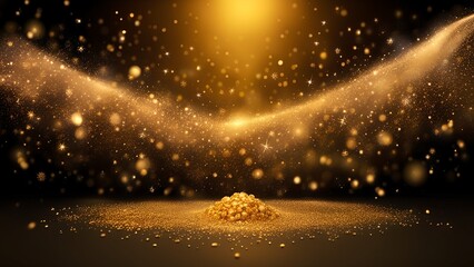 golden particles and sprinkles on christmas or new year celebration. shiny golden lights. wallpaper...