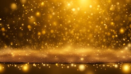 Fototapeta na wymiar golden particles and sprinkles on christmas or new year celebration. shiny golden lights. wallpaper background for ads or gifts wrap and web design