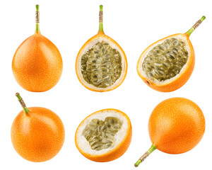 Granadilla or yellow passion fruit isolated on white background, clipping path, full depth of field