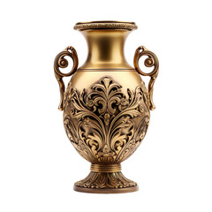 front view of Ornate Brass vase isolated on a white transparent background
