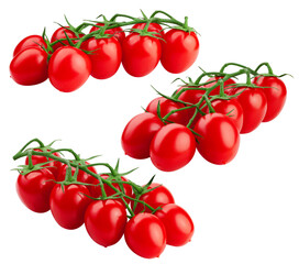 Tomato Cherry on branch isolated on white background, clipping path, full depth of field