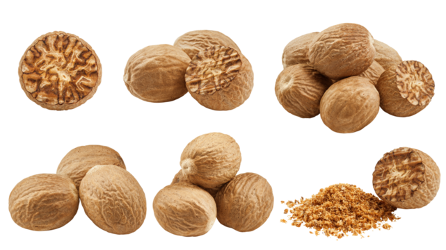 Nutmeg isolated on white background, clipping path, full depth of field