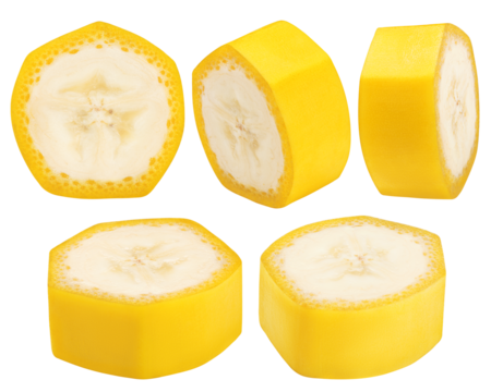 banana slice isolated on white background, clipping path, full depth of field