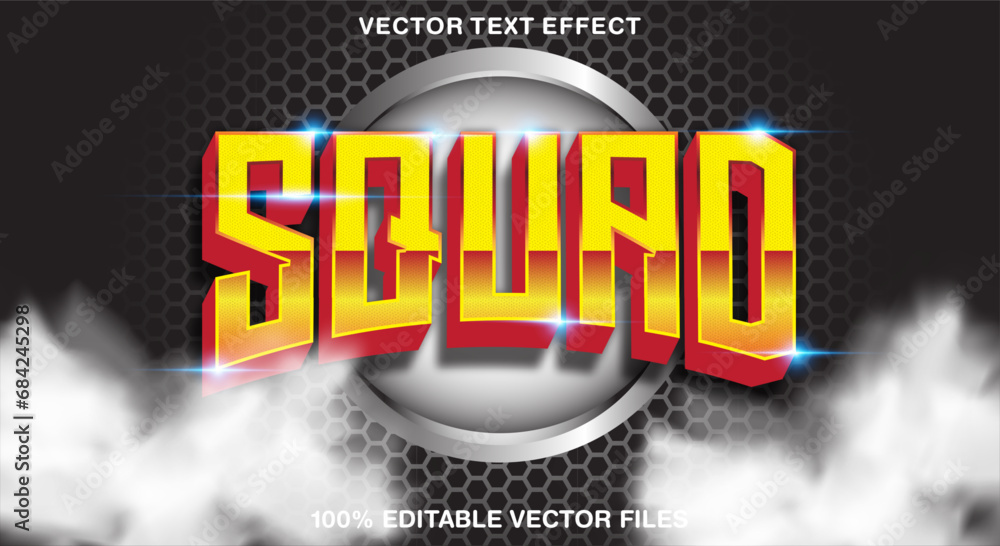 Poster squad 3d editable text effect template with cloudy background