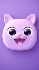 Fototapeta premium happy cat head, cartoon, minimalism, HD, 8K, light purple gradient background created with Generative Ai