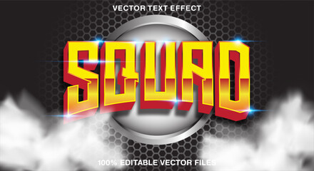 Squad 3d editable text effect template with cloudy Background