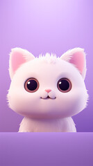 Fototapeta premium happy cat head, cartoon, minimalism, HD, 8K, light purple gradient background created with Generative Ai