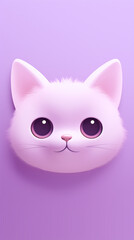 Fototapeta premium happy cat head, cartoon, minimalism, HD, 8K, light purple gradient background created with Generative Ai