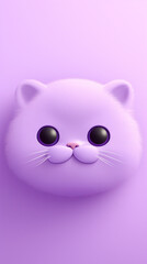Fototapeta premium happy cat head, cartoon, minimalism, HD, 8K, light purple gradient background created with Generative Ai