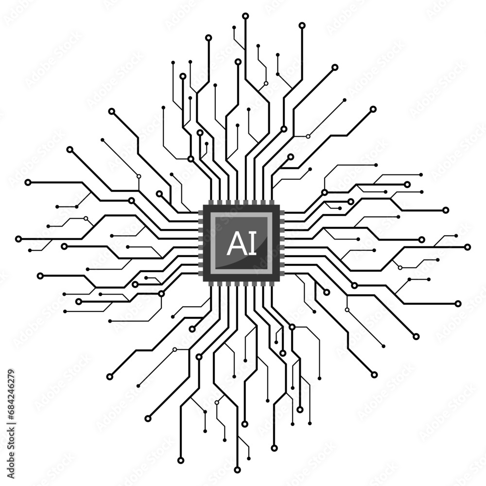 Aufkleber Flat AI chips digital technology on a white background. AI computer processor. Digital technology artificial intelligence concept design. Modern technology design. CPU and circuit board background.