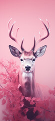 pink deer, PHOTOMONTAGE, colorful created with Generative Ai