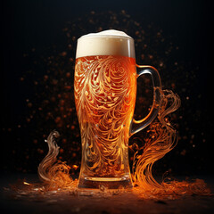 Illustration of cold beer in a glass on an abstract background. Image generated by AI.
