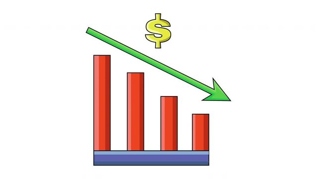 The animation forms a graph icon of a falling dollar
