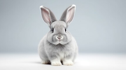 Fototapeta premium cute animal pet rabbit or bunny gray color smiling and laughing isolated with copy space for easter background, rabbit, animal, pet, cute, fur, ear, mammal, background, celebration, generate by AI
