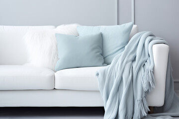 Fototapeta na wymiar Stylish living room interior with comfortable white sofa