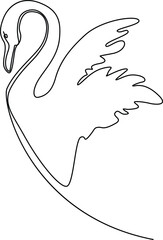 Swan with open wings. Continuous line drawing. Vector illustration.
