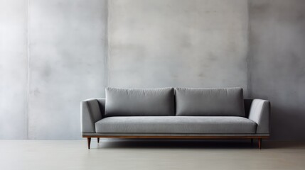 Sofa near window against concrete wall with copyspace